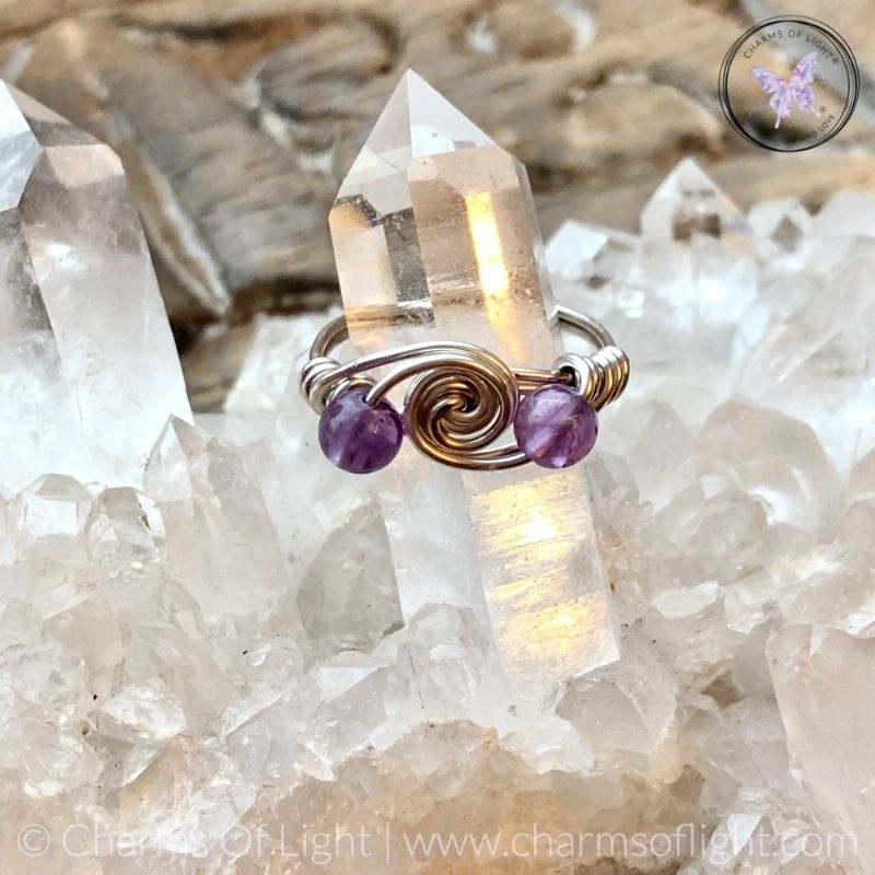 Amethyst Sterling Silver Galaxy Wire Wrapped Ring